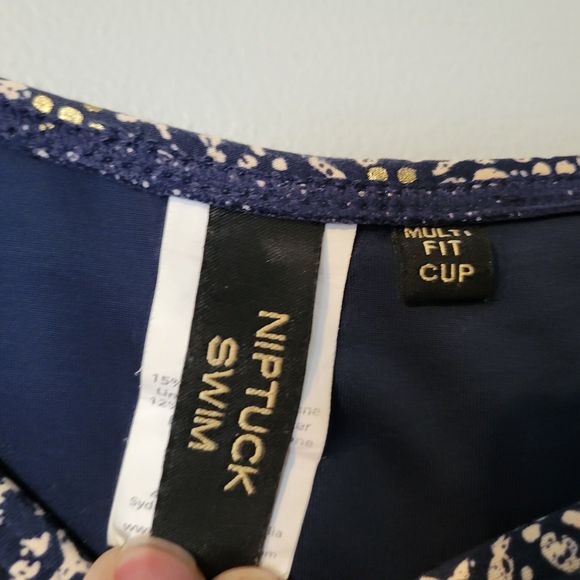 Niptuck Joanna Nautical Foil Navy/Gold Slimming  Shaping One Piece Swim Suit 6 - Picture 5 of 6